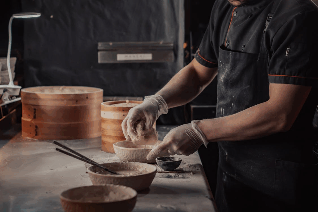 Chef preparing food in a professional kitchen